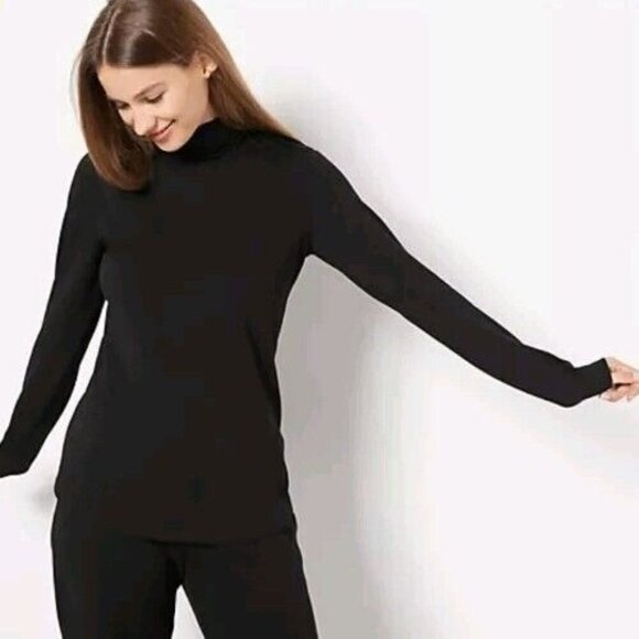 Susan Graver Weekend Essentials Comfy Cotton Turtleneck Black X-Small A460656 - Picture 1 of 1